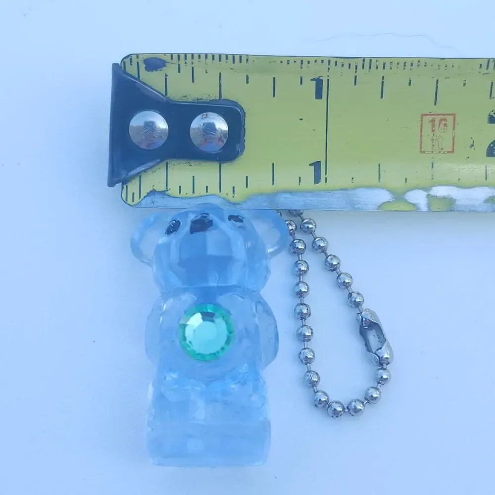 A&A Prism Teddy Bear Blue Plastic Keychain Rhinestone Bag Charm Zipper Pull Toy